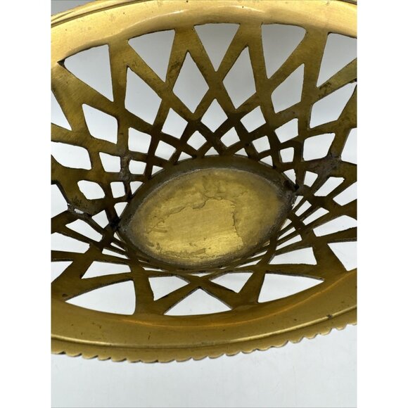 Vintage Brass Weave Lattice Basket Planter Fruit Bowl - Picture 5 of 13